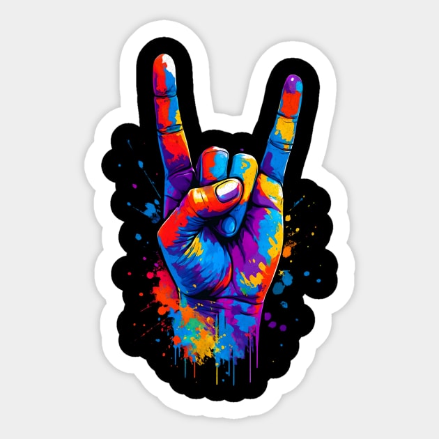 Give Life The Horns – Colorful Rock Hand Pop Art Design Sticker by Designed By Marty